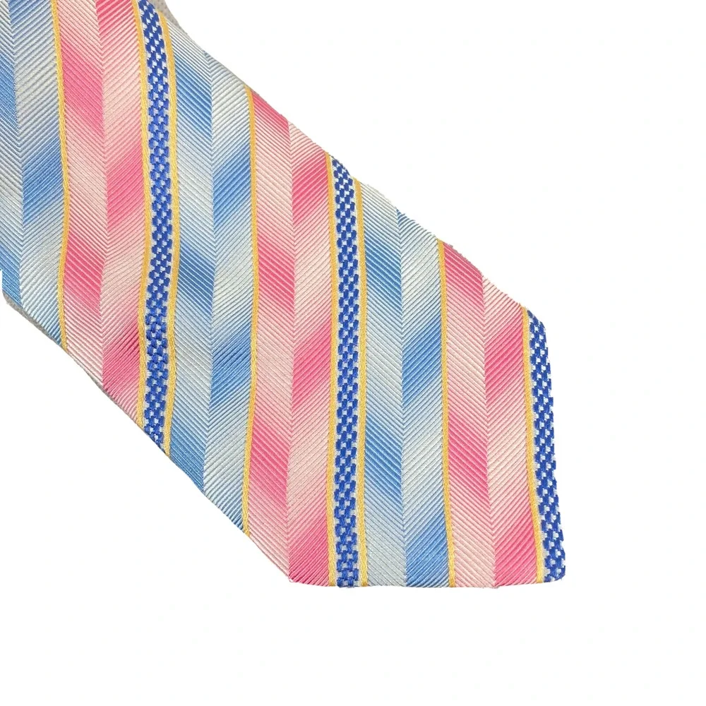 Holland & Sherry‎ Tie Mens Blue Pink Striped Pointed Tie 100% Silk